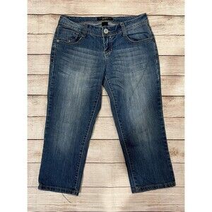 SouthPole Womens Jr Size 7 Medium Wash Low Rise Embellished Denim Jean Capri
